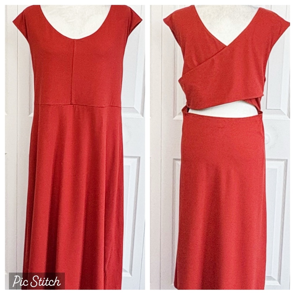 NWT Banana Republic Burnt Orange Knit Cross-Back Midi Dress XXL